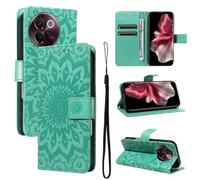 LMFULM® Étui pour Vivo V30e / V40 Lite V2339 (6,78 Pouces) PU Cuir Couverture Portefeuille Coque Relief de Tournesol Motif Support Fonction Protection Housse Vert