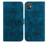 LMFULM® Étui pour Wiko Y82 (6,1 Pouces) PU Magnétique Pochette Cuir Housse Lotus Impression Rabattable Case Stent Fonction Cover Bleu