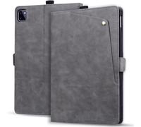 LMFULM® Tablet Étui pour Apple iPad Pro 11 1st/2nd/3rd/4th Gen 2018-2022 PU Cuir Ultra Mince Couverture Bouton de Poche Style avec Support Entreprise Portefeuille Protection Housse Gris