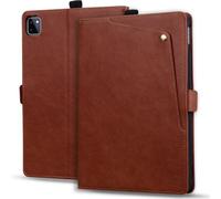 LMFULM® Tablet Étui pour Apple iPad Pro 12,9 3rd/4/5/6th Gen 2018-2022 PU Cuir Ultra Mince Couverture Bouton de Poche Style avec Support Entreprise Portefeuille Protection Housse Marron