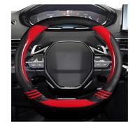 LMHGMUBVR Caches Volant pour Peugeot 208 E208 2020-2022 Accessoires Auto Intérieur Coche Housse De Volant De Voiture Filles Fibre De Carbone Cuir PU(Rouge)