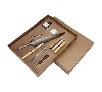 LMHHMIN Ensemble de Stylo Plume Écriture Lisse Design rétro Sculpture Apparence Kit de Stylo de Calligraphie pour Cadeau d'écriture (SFDPS038031 plume grise pointue)