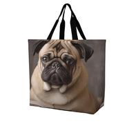 LMHLDSC Sacs d'épicerie pliables et réutilisables Motif chien carlin lavable