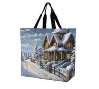 LMHLDSC Sacs d'épicerie pliables et réutilisables pour Noël, hiver, motif scène heureuse, sacs fourre-tout lavables