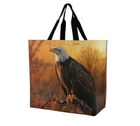 LMHLDSC Sacs d'épicerie pliables et réutilisables, sacs fourre-tout lavables avec motif d'aigle à tête blanche coucher de soleil doré