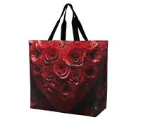 LMHLDSC Sacs d'épicerie pliables réutilisables et lavables en forme de cœur avec rose rouge
