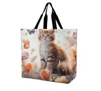 LMHLDSC Sacs d'épicerie pliables réutilisables mignons chatons papillons sacs fourre-tout lavables