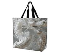 LMHLDSC Sacs d'épicerie pliables réutilisables style dragon blanc sacs fourre-tout lavables