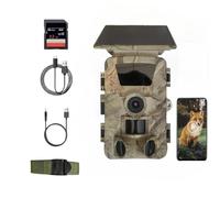 LMHOME Caméra solaire avec transmission WiFi et application | Vision nocturne HD 5K + détecteur de mouvement | Batterie 5200 mAh et panneau solaire | Étanche IP67 | Carte SD 64 Go | Pour la