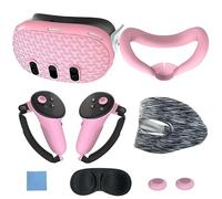 LMIX Lot de 7 coques en silicone compatibles avec Meta Quest 3, protections de poignées de contrôleur, casque de réalité virtuelle, masque facial, protecteur d'objectif, capuchons à bascule pour