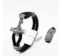 LMJNL Bracelet en Cuir Viking Thor Hammer avec Perles Rune pour Hommes Femmes 100% Cuir et 100% Cadeau de fête en Acier Inoxydable