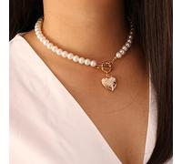 LMJNL Élégant Collier Ras du Cou Femmes déclaration Amour Collier Perle Coeur Pointu Pendentif Dames Bijoux pour Anniversaire Fille ami Cadeau