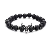 LMJNL Punk CZ tête de Taureau crâne Hommes Bracelet Mode 8 MM Pierre de Lave Perles Bracelets Porte-Bonheur Bracelets Bijoux Cadeau