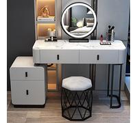 LMMIAOZ Ensemble Coiffeuse avec Miroir éclairé et Tabouret - Bureau de Maquillage 120 cm avec tiroirs pour Chambre à Coucher, Coiffeuse Grise pour Femme