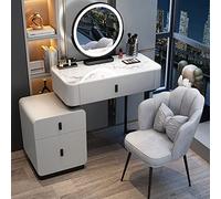 LMMIAOZ Ensemble Coiffeuse avec Miroir éclairé et Tabouret - Bureau de Maquillage Gris et Noir avec tiroirs pour Chambre à Coucher, Station de Maquillage élégante pour Femmes, 80