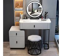 LMMIAOZ Ensemble Coiffeuse avec Miroir LED et Tabouret - Bureau de Maquillage avec tiroirs pour Chambre à Coucher, Coiffeuse Grise, 80 cm, Parfait pour Les Femmes et Les passionn