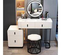 LMMIAOZ Ensemble Coiffeuse avec Miroir Lumineux et Tabouret - Bureau de Maquillage de 100 cm avec tiroirs pour Chambre à Coucher, Blanc et Noir, élégant Espace Maquillage pour fe