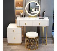 LMMIAOZ Ensemble Coiffeuse avec Miroir Lumineux et Tabouret - Bureau de Maquillage de 100 cm avec tiroirs pour Chambre à Coucher, élégant Meuble de Maquillage Blanc et doré pour