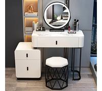 LMMIAOZ Ensemble Coiffeuse avec Miroir Lumineux et Tabouret - Bureau de Maquillage élégant avec tiroirs pour Chambre à Coucher, Coiffeuse pour Femme, Blanc et Noir, 80 cm - Parfa