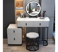 LMMIAOZ Ensemble Coiffeuse avec Miroir Lumineux et Tabouret - Bureau de Maquillage Gris de 100 cm avec tiroirs pour Chambre à Coucher - Meuble de Coiffeuse élégant pour Femme, id