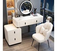LMMIAOZ Ensemble Coiffeuse avec Miroir Lumineux et Tabouret - Table de Maquillage de 100 cm avec tiroirs, Meuble de Chambre élégant, Bureau cosmétique pour Femme, Blanc et Noir