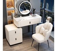 LMMIAOZ Ensemble Coiffeuse avec Tabouret - Bureau de Maquillage avec Miroir éclairé et tiroirs, mobilier de Chambre élégant pour Femme, Blanc et Noir, 80 cm