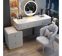LMMIAOZ Ensemble Coiffeuse avec Tabouret - Bureau de Maquillage avec Miroir éclairé et tiroirs, mobilier de Chambre élégant pour Femmes, Gris et Or, 120 cm - Parfait pour Les cha