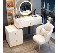 LMMIAOZ Ensemble Coiffeuse avec Tabouret - Bureau de Maquillage avec Miroir éclairé, tiroir de Rangement, mobilier de Chambre élégant pour Femme, Blanc et Or, 80 cm