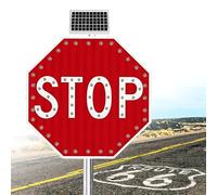 LMMIAOZ Panneaux d'arrêt solaires 24 x 24 po / 30 x 30 po, Panneaux de signalisation routière Lumineux à Del, Inscription « Stop » avec Del Clignotantes, Panneau d'avertissement