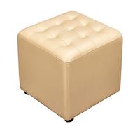 LMMIAOZ Pouf Cube en Cuir Beige, Repose-Pieds en Bois Massif, Table Basse élégante pour Salon, Format Compact 40 x 40 x 35 cm (16 x 16 x 14 Pouces), Petit Banc Polyvalent pour la