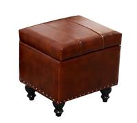 LMMIAOZ Pouf Ottoman Moderne en Cuir Marron avec Rangement, Petit Banc rectangulaire, Chaise de Maquillage élégante pour canapé ou Bureau, Pieds en Bois Robustes, Repose-Pieds pa