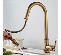 LMMIAOZ Robinet d'évier de Cuisine en Laiton doré Antique, Robinet extractible, mélangeur d'eau Chaude et Froide, col de Cygne, Style Vintage de Luxe