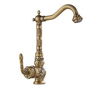 LMMIAOZ Robinet mitigeur d'évier de Cuisine Vintage en Or Rose, Robinet en Laiton Antique pour Cuisine et Salle de Bain, mélangeur de lavabo Rotatif Chaud/Froid, Design sculpté,