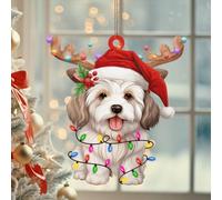 LMMIXEE Coton De Tulear Décoration de Noël personnalisée 2024 Père Noël avec bois de cerf Décorations de Noël 2D pour arbre en acrylique Cadeau souvenir pour famille, ami, mariage