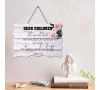 LMMIXEE Dear Children, Let Us Not Love with Words Or Tongue But with Action And in Trut Wood Signes - Verse de la Bible - Décoration murale rustique pour chambre à coucher, salon - 15,2 x 25,4 cm