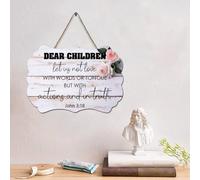 LMMIXEE Dear Children, Let Us Not Love with Words - Panneau en bois avec verset de la Bible de Jésus - Plaque murale rustique à suspendre - Décoration murale chrétienne pour maison, chambre à coucher