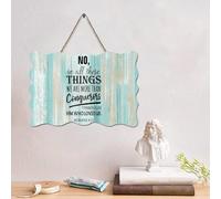LMMIXEE FunnyBible Verse Panneau en bois avec inscription « No, in All These Things We're More Than ConquerorsSaying » - 15,2 x 25,4 cm - Décoration murale chrétienne rustique en bois - Cadeau de