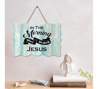 LMMIXEE FunnyBible Verse Panneau en bois « In The Morning When I Rise, Give Me Jesus » - 10,2 x 15,2 cm - Décoration murale chrétienne rustique en bois - Cadeau de pendaison de crémaillère