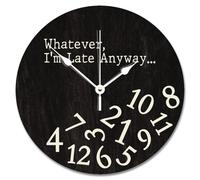 LMMIXEE Horloge murale en bois « Whatever I'm Late Anyway » - 25,4 cm - Fonctionnement à piles - Silencieuse - Moderne - Boho - Décoration de salon - Cadeau pour homme, femme, ami, anniversaire de