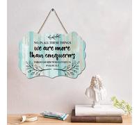 LMMIXEE No, in All These Things We're More Funny Scripture Plaque en bois Décoration murale chrétienne pour salon, cuisine, décoration d'intérieur, cadeau de pendaison de crémaillère 15,2 x 25,4 cm