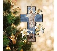 LMMIXEE Ornement de sapin de Noël en forme de bébé Jésus pour décoration de sapin de Noël 2D avec inscription « Faith Family Love Hope Trust » - Ornements de Noël plats en acrylique transparent