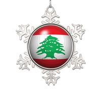 Lmmixee Ornement en forme de drapeau national du Liban en forme de flocon de neige - Fausse boule 3D - Ornements de sapin de Noël souvenir de ville de campagne en métal - Décorations de Noël 2023 -
