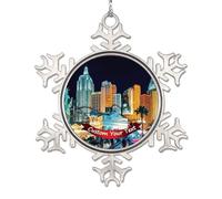 LMMIXEE Ornements de Noël 2024 en forme de flocon de neige en forme de paysage urbain de Las Vegas - Souvenir de voyage - Pendentif en métal - Cadeau pour amis/visite