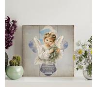 LMMIXEE Panneau de palette en bois avec verset de la Bible Jésus vintage « Bless The Food before Us » - 20,3 x 20,3 cm - Décoration murale chrétienne pour salon, chambre à coucher, bureau
