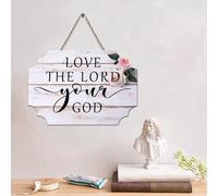 LMMIXEE Panneau de palette en bois avec verset de la Bible « Love The Lord Your God » avec citations 10,2 x 15,2 cm - Décoration murale chrétienne rustique en bois - Cadeau de pendaison de crémaillère