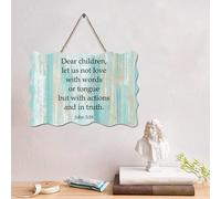 LMMIXEE Panneau de palette en bois avec verset de la Bible vintage « Dear Children », « Let Us Not Love with Words 3 :18 » - 10,2 x 15,2 cm - Décoration murale chrétienne pour la maison, la cuisine