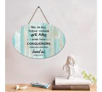 LMMIXEE Panneau de palette en bois rustique Jésus « No, in All These Things We're More Than Conquerors » - 15,2 x 25,4 cm - Décoration murale pour salon, chambre à coucher, bureau