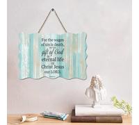 LMMIXEE Panneau en bois avec verset de la Bible rustique pour le salaire du péché est la mort, mais le cadeau de Dieu - Décoration murale vintage en bois pour maison, maison, grotte, porte, jardin