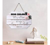 LMMIXEE Panneau en bois avec verset de la Bible vintage « Dear Children, Let Us Not Love with Words » - 10,2 x 15,2 cm - Décoration murale chrétienne rustique en bois - Cadeau de pendaison de