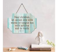 LMMIXEE Panneau en bois « Dear Children, Let Us Not Love with Words » avec verset de la Bible - Décoration murale - Citation de Jésus pour salon et chambre à coucher - 15,2 x 25,4 cm